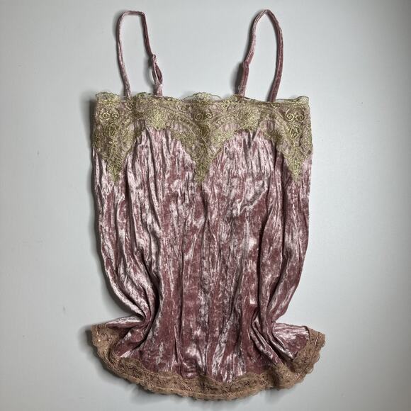 Crushed Velvet Lace Cami Pink Gold Trim Small Fairycore Coquette Romantic Top - Picture 3 of 11